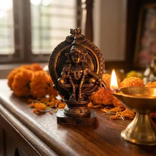 HEENA HOME DECOR Goddess AYYAPPA Idol in Copper Colour Polystone 11 cm | Religious Home Decor Showpiece thumbnail 5