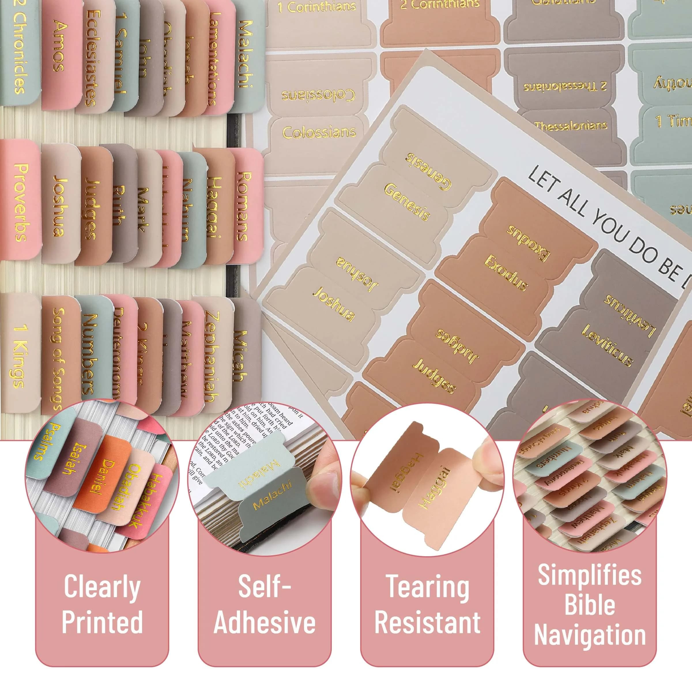 Mr. Pen Bible Tabs Spring Palette with Gold Lettering, 75 Tabs for Study Bible Indexing | Organize Your Bible with Ease - view 4