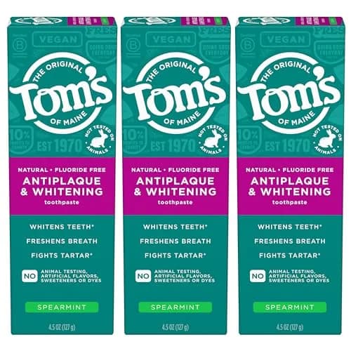 Tom's of Maine Antiplaque and Whitening Toothpaste Spearmint 4.5 oz (128g) Tubes (3-Pack) | Fluoride-Free Whitening & Tartar Control thumbnail 1