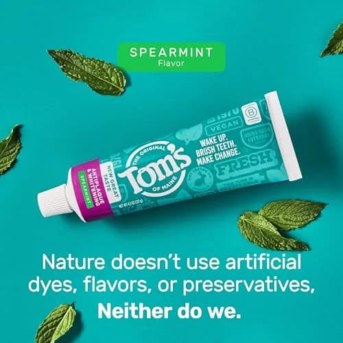 Tom's of Maine Antiplaque and Whitening Toothpaste Spearmint 4.5 oz (128g) Tubes (3-Pack) | Fluoride-Free Whitening & Tartar Control thumbnail 6