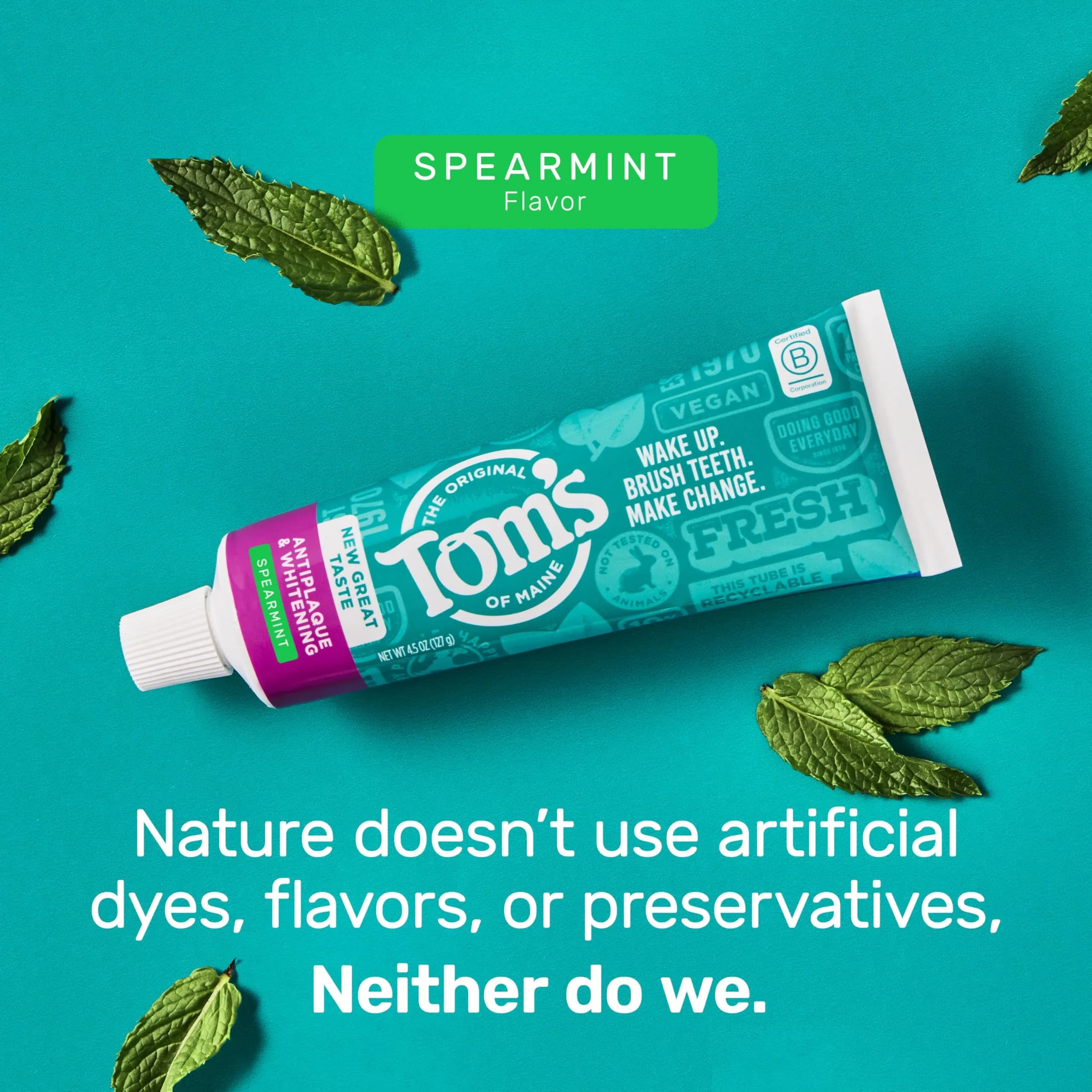 Tom's of Maine Antiplaque and Whitening Toothpaste Spearmint 4.5 oz (128g) Tubes (3-Pack) | Fluoride-Free Whitening & Tartar Control - view 6
