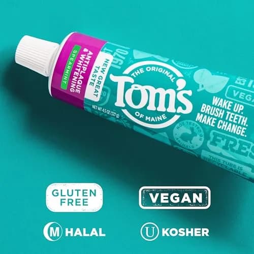 Tom's of Maine Antiplaque and Whitening Toothpaste Spearmint 4.5 oz (128g) Tubes (3-Pack) | Fluoride-Free Whitening & Tartar Control thumbnail 7