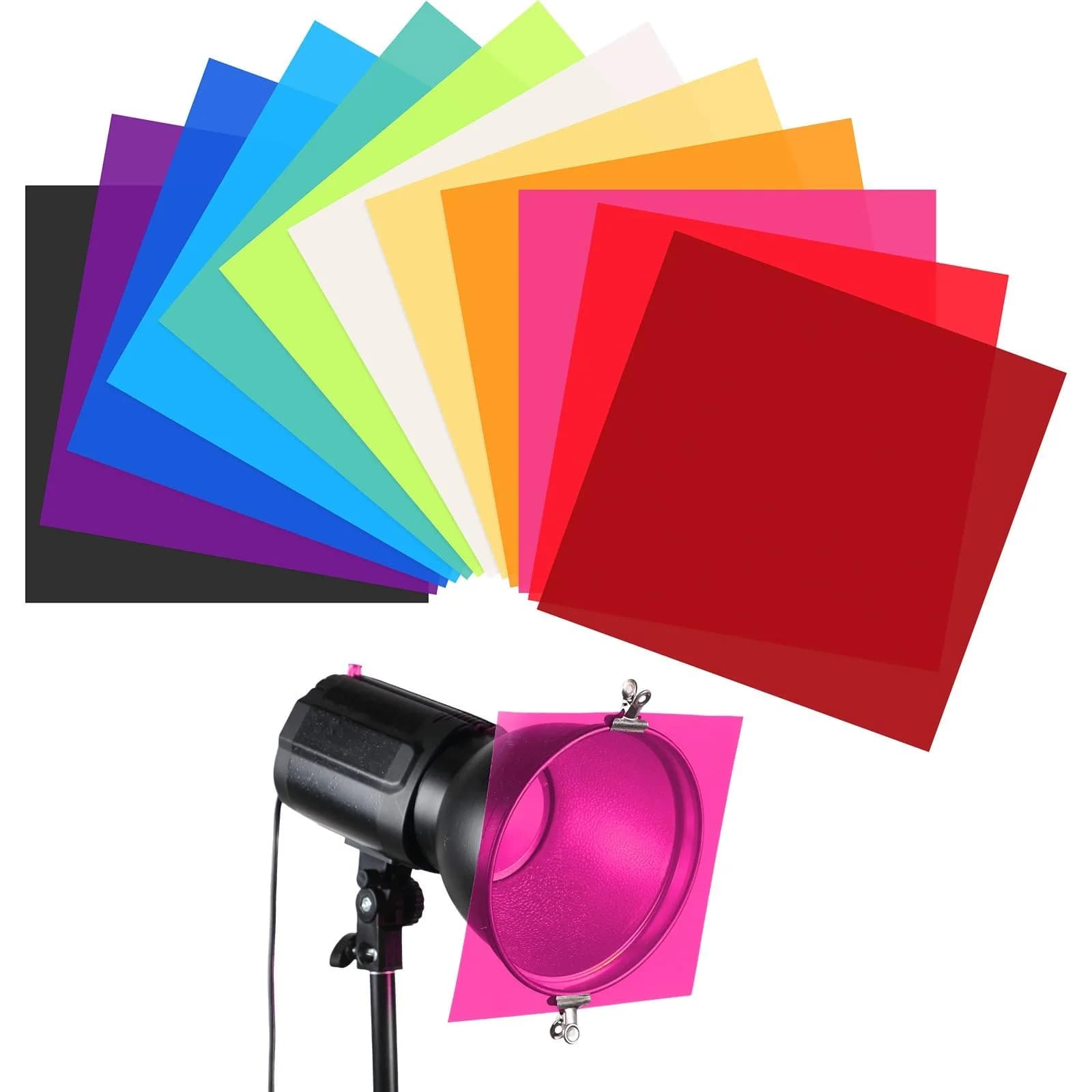 Barydat 12 Pcs Colored Gel Light Filter Set 30x30cm (12x12 Inch) | For Photography & Stage Lighting - main product image