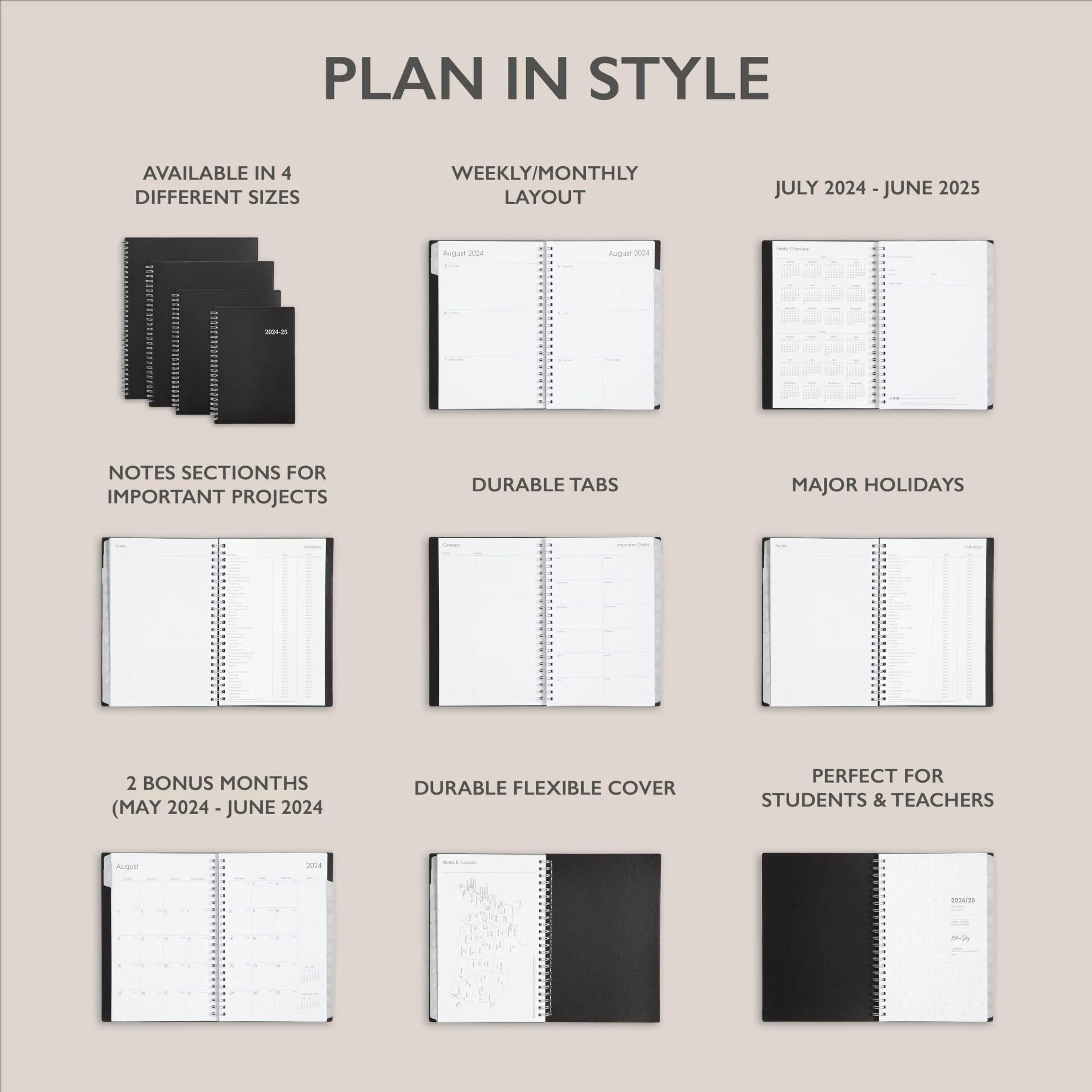 Blue Sky 2024-2025 Academic Year Weekly and Monthly Planner, 5" x 8" | Professional Planning for Students & Office thumbnail 4
