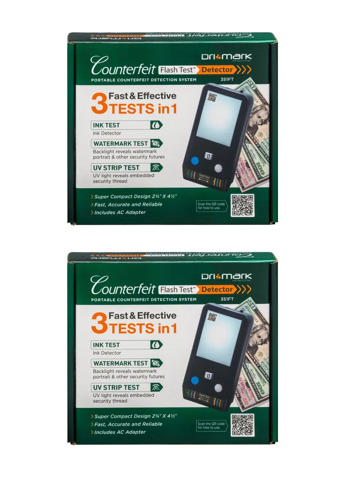 Dri Mark Counterfeit Bill Detector 2 Pack | Fast Watermark, Ink & UV Tests for Retail (100-120c) — 2-Pack