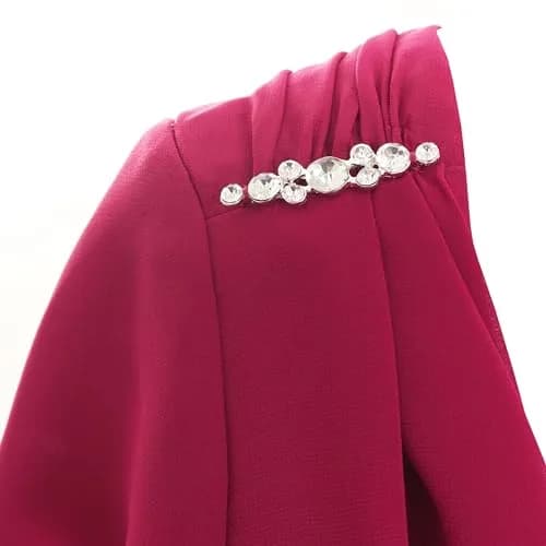 S.L. Fashions Women's Midi Cowl Neck Dress with Flutter Sleeve and Embellishment at Shoulder, Raspberry, 14 | Elegant Evening & Special Occasion Wear thumbnail 3