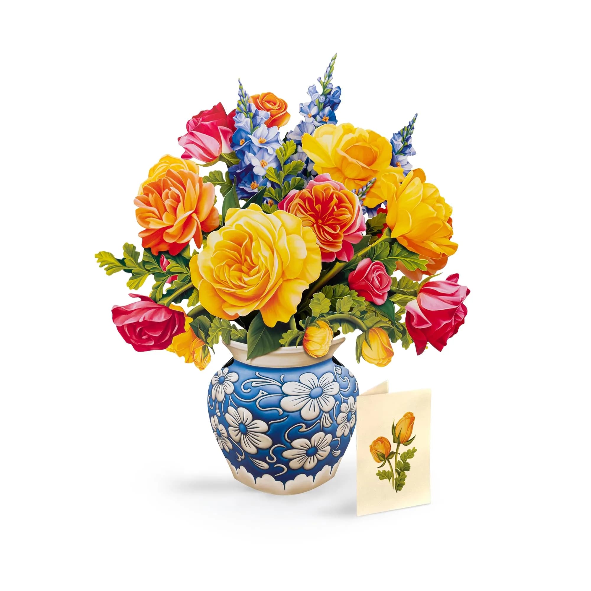 Freshcut Paper Dahlia Sunrise 3D Pop Up Greeting Card (14.5" x 17") | USA Import, Lasts Forever — Sorbet Roses / Classic