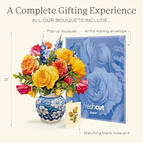 Freshcut Paper Sorbet Roses 3D Pop Up Card | Life-Sized Floral Art Centerpiece (13" x 12") thumbnail 4