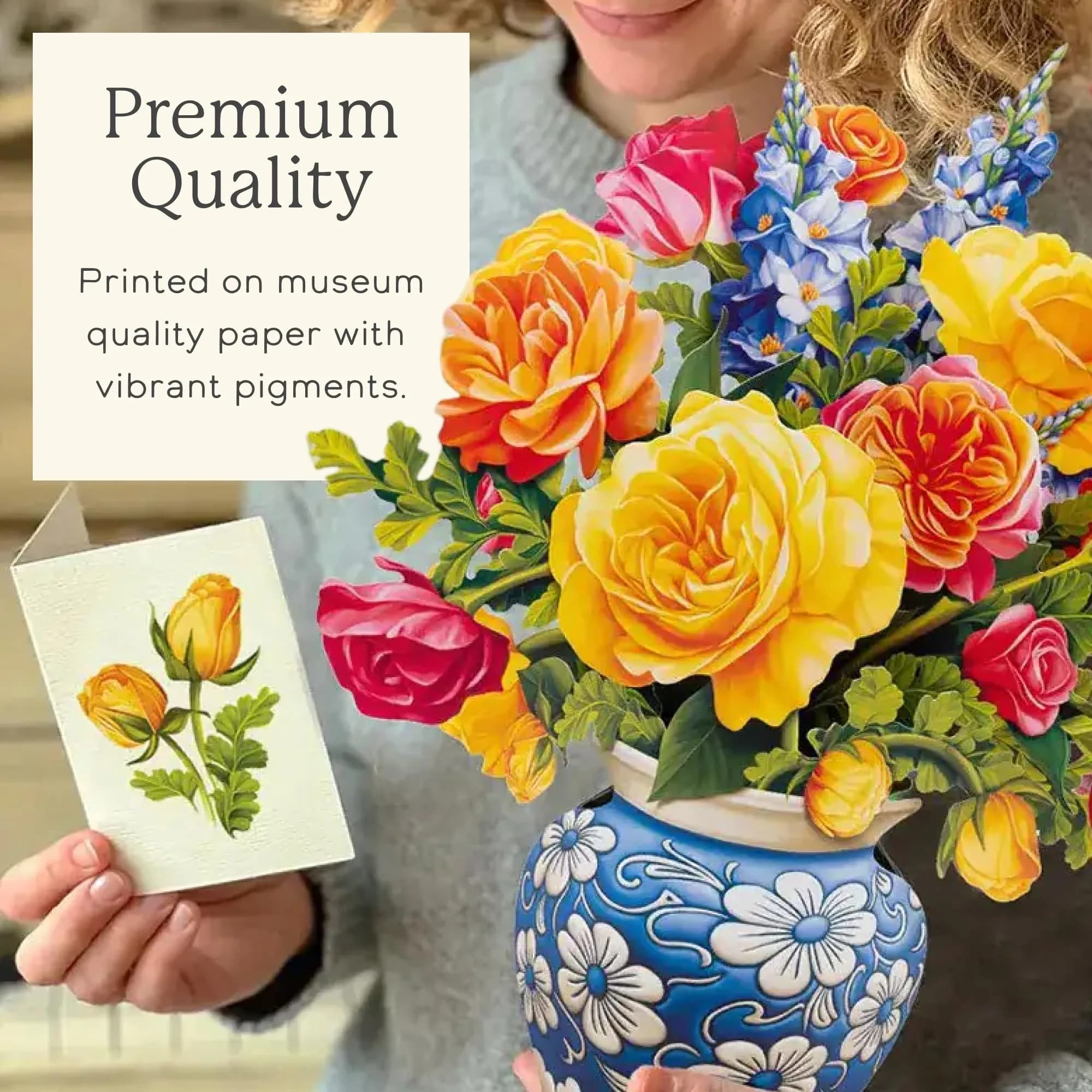 Freshcut Paper Sorbet Roses 3D Pop Up Card | Life-Sized Floral Art Centerpiece (13" x 12") - view 5