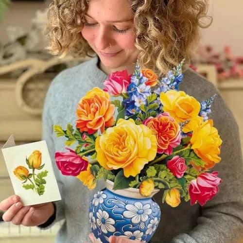 Freshcut Paper Sorbet Roses 3D Pop Up Card | Life-Sized Floral Art Centerpiece (13" x 12") thumbnail 2