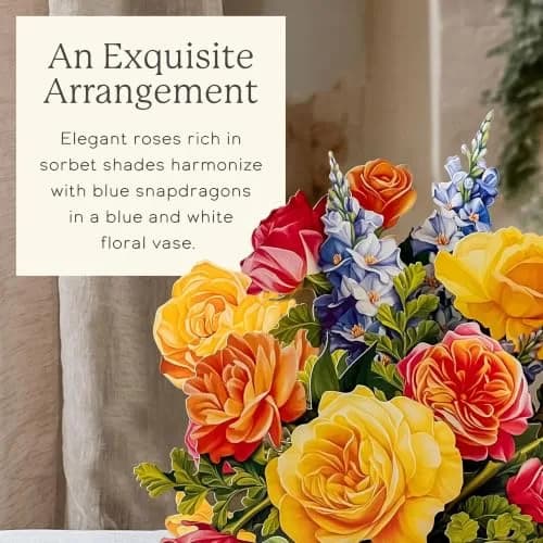 Freshcut Paper Sorbet Roses 3D Pop Up Card | Life-Sized Floral Art Centerpiece (13" x 12") thumbnail 3