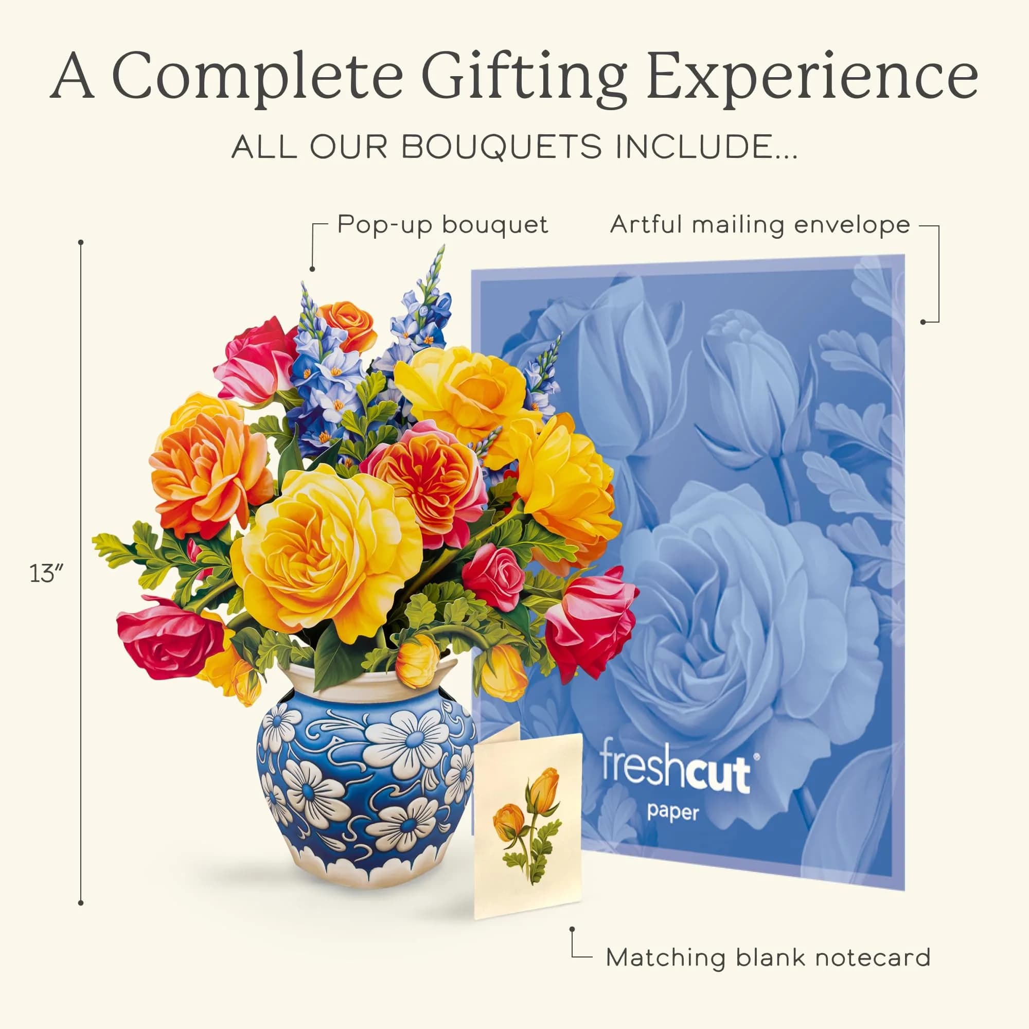 Freshcut Paper Dahlia Sunrise Sorbet Roses / Classic 3D Pop Up Greeting Card (14.5" x 17") | USA Import, Lasts Forever - view 4