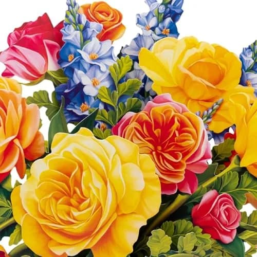 Freshcut Paper Sorbet Roses Pop Up Card 15.2cm (6 Inch) | Birthday, Thank You, Blank Notecard & Envelope — Sorbet Roses / Classic