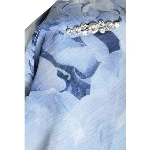 S.L. Fashions Women's Short Sleeve Floral Tiered Chiffon Cocktail Dress, Blue Multi, 14 | Elegant Summer Wedding Guest Attire thumbnail 4