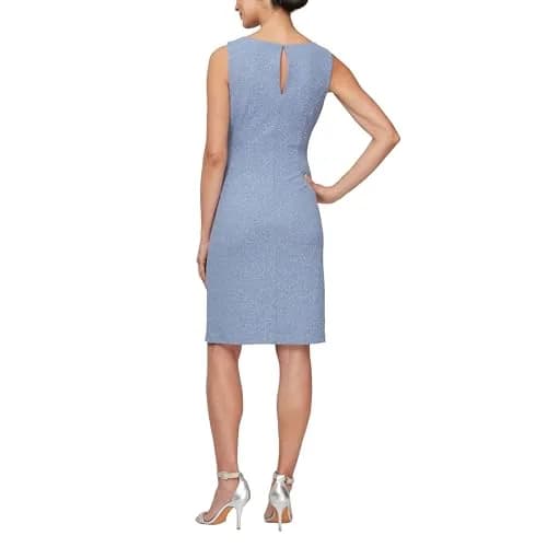 S.L. Fashions Women's Short Bolero Jacket Dress with Embellished Cutout (Petite and Regular Sizes), Periwinkle, 14P | Elegant Two-Piece Evening Outfit thumbnail 2