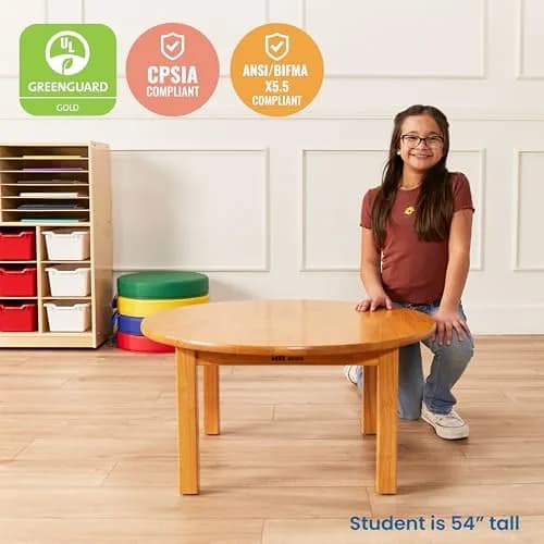 ECR4Kids 30in D Round Hardwood Table with 14in Legs | Kid-Sized Classroom Furniture thumbnail 5