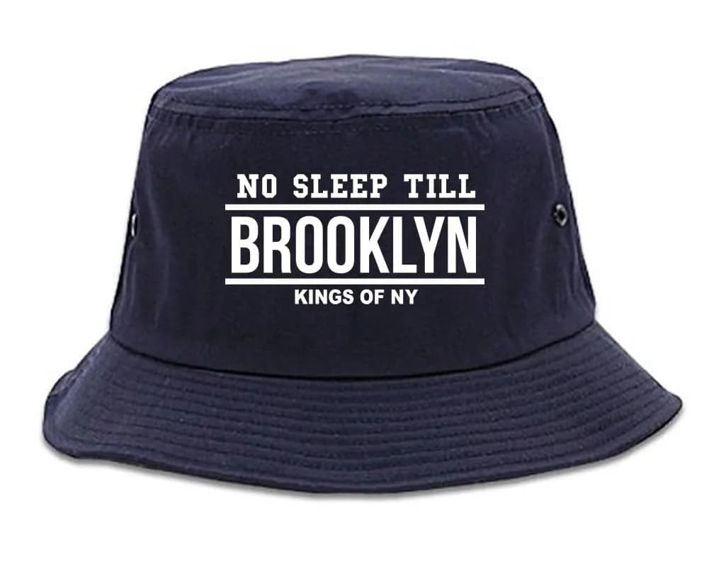 Kings Of NY No Sleep Till Brooklyn Bucket Hat Navy Blue | 100% Cotton, Sun Protection, Unisex
