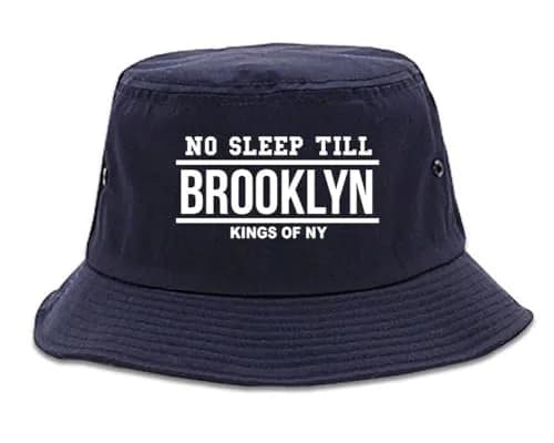 Kings Of NY No Sleep Till Brooklyn Bucket Hat Navy Blue | 100% Cotton, Sun Protection, Unisex thumbnail 1
