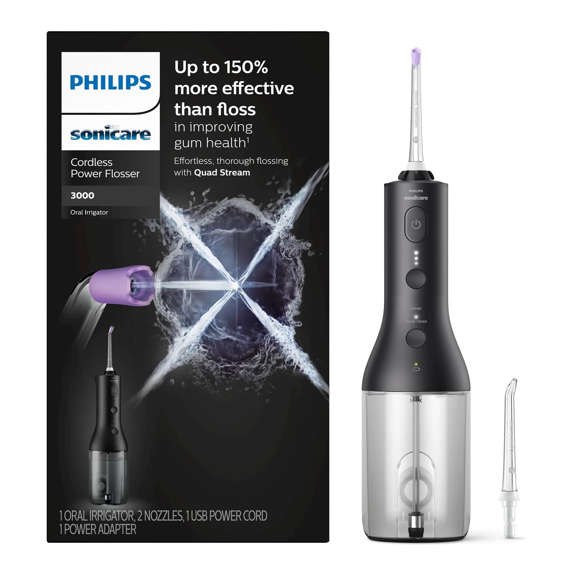 Philips Sonicare Cordless Power Flosser 3000 & 4100 Power Toothbrush Combo - Black | Healthier Gums & Cleaner Teeth - view 2
