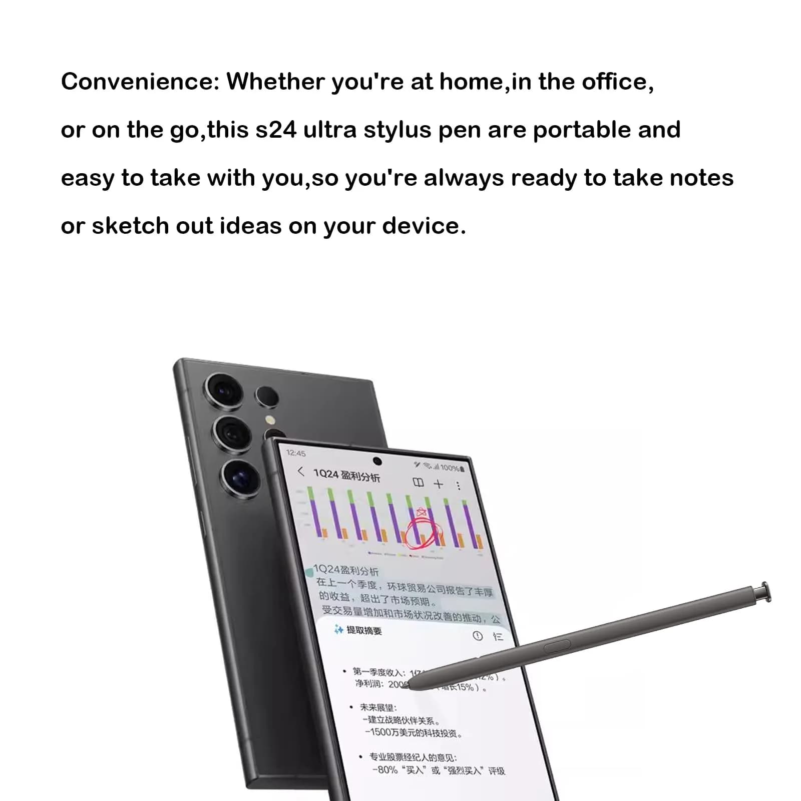 Alovexiong S24 Ultra S Pen Replacement Stylus for Samsung Galaxy S24 Ultra, Dark Gray | Precision Input Pen - view 4