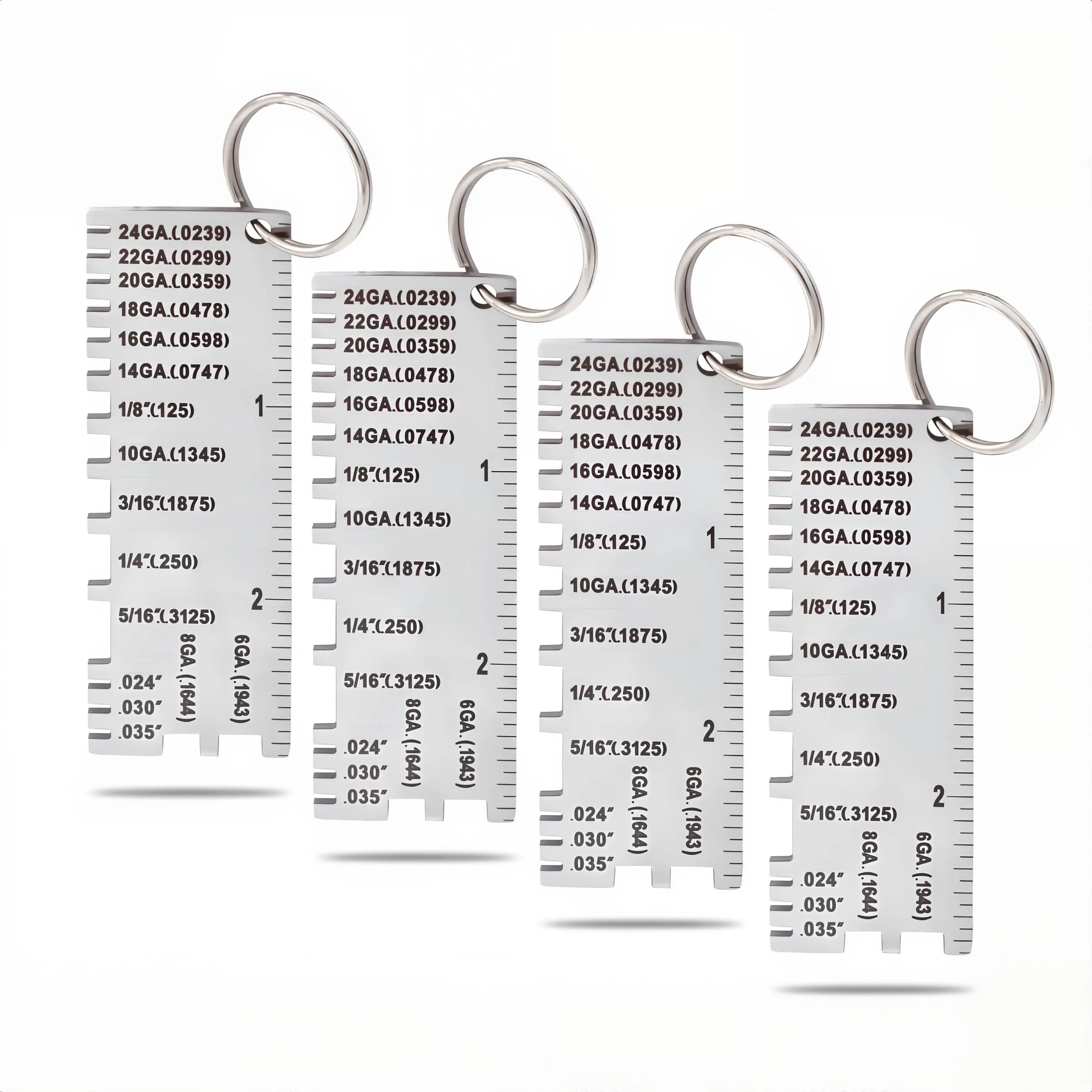 WeldingStop 4-Piece Metal Sheet Thickness Gauge Set 72.5mm (2.85") | Laser Engraved Scales for Precision Welding — 4pcs Metal Sheet Gauge