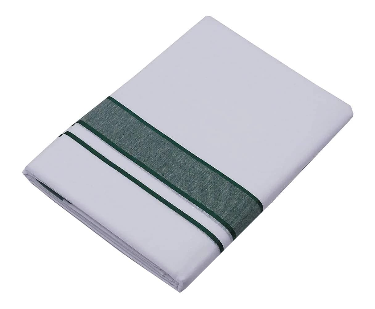 Kolakeer Men's Rich Cotton Dhoti with Canal Kara Border - 2.0 Mtrs/Single Layer South Indian Kerala Veshti Mundu (Dark Green) | Traditional Ethnic Wear - main product image