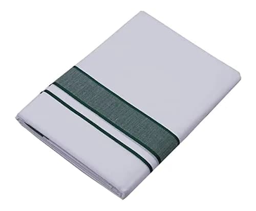 Kolakeer Men's Rich Cotton Dhoti with Canal Kara Border - 2.0 Mtrs/Single Layer South Indian Kerala Veshti Mundu (Dark Green) | Traditional Ethnic Wear thumbnail 1