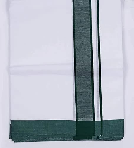 Kolakeer Men's Rich Cotton Dhoti with Canal Kara Border - 2.0 Mtrs/Single Layer South Indian Kerala Veshti Mundu (Dark Green) | Traditional Ethnic Wear thumbnail 3