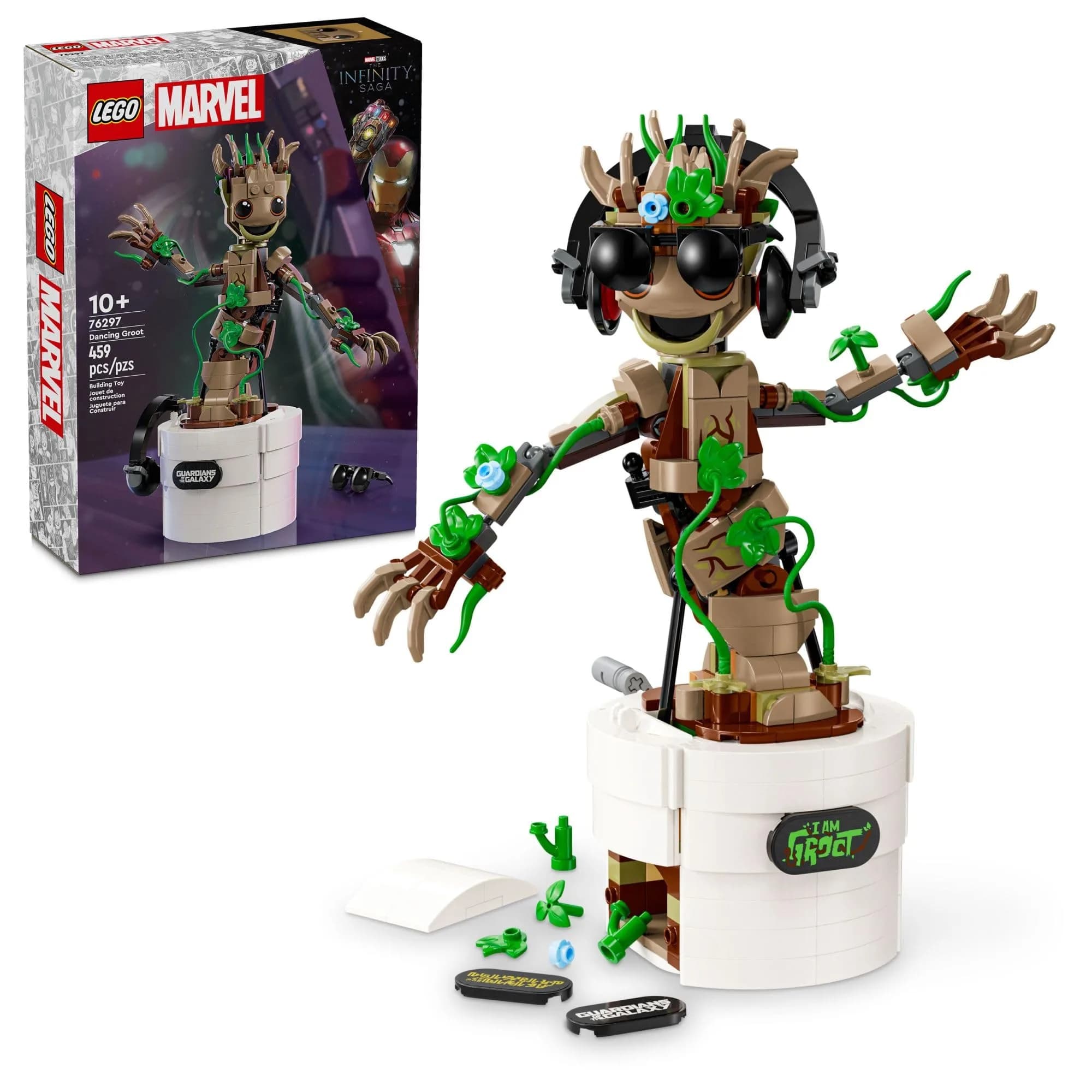 LEGO Marvel Dancing Groot 76297 Toy | Buildable Super Hero Playset with Interactive Dancing Function — Multicolor