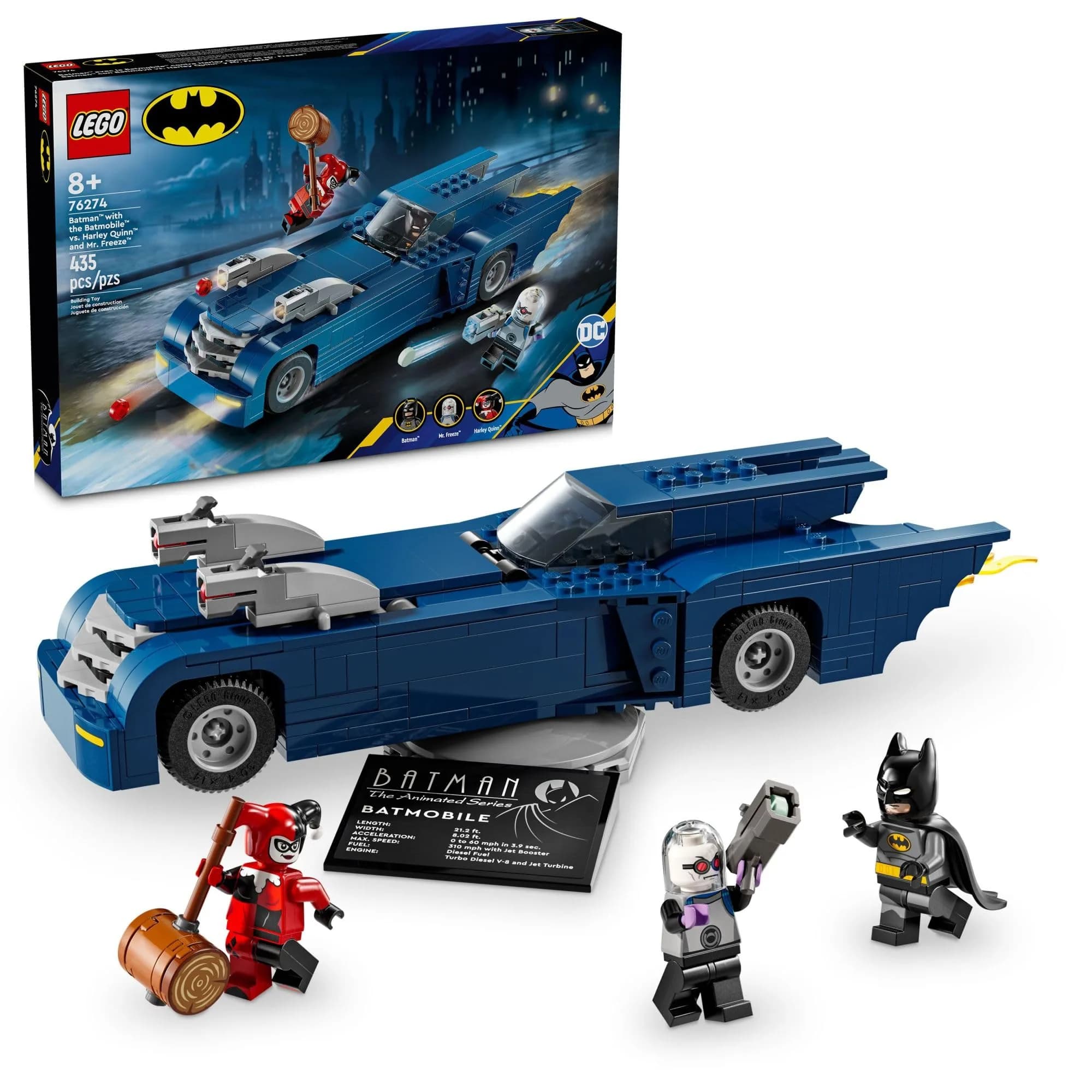 LEGO DC Batman: Batman with The Batmobile vs. Harley Quinn & Mr. Freeze Building Toy 435 Pieces | ASTM-Tested Educational Toy - main product image