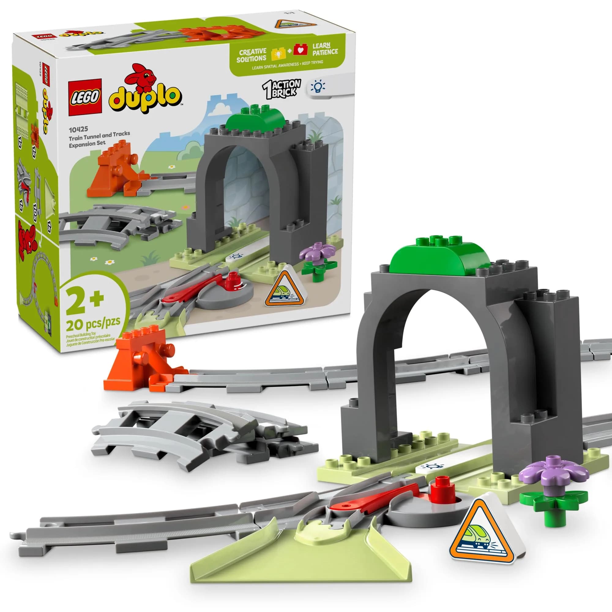 LEGO DUPLO Town Train Tunnel and Tracks Expansion Set | 10 Extra Train Track Pieces for Toddlers 2+