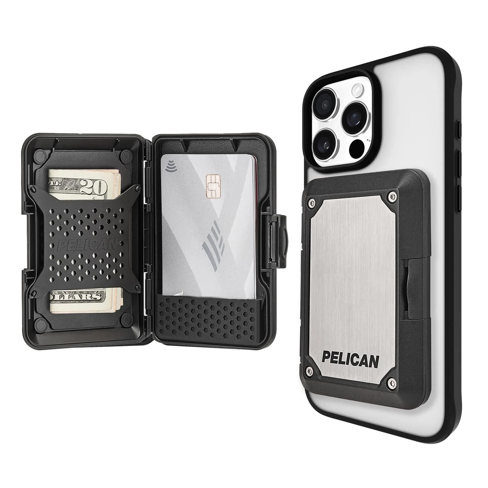 Pelican Shield MagSafe Wallet with RFID Blocking for Cards & Cash - Brushed Titanium (2 Compartments, Holds 5 Cards) - main product image
