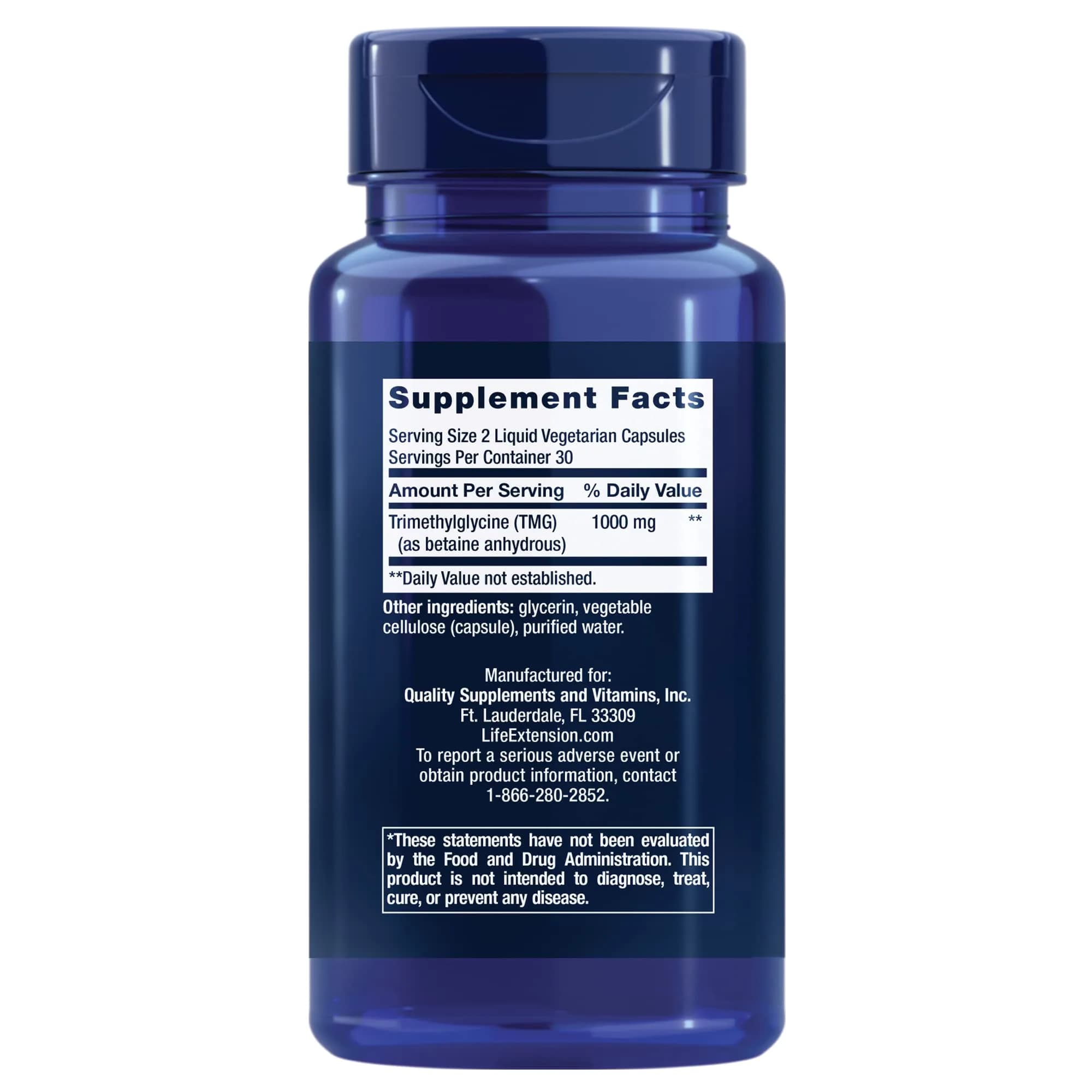 Life Extension TMG 500 mg Liquid Vegetarian Capsules (120 Count) | Supports Healthy Homocysteine Levels - view 2
