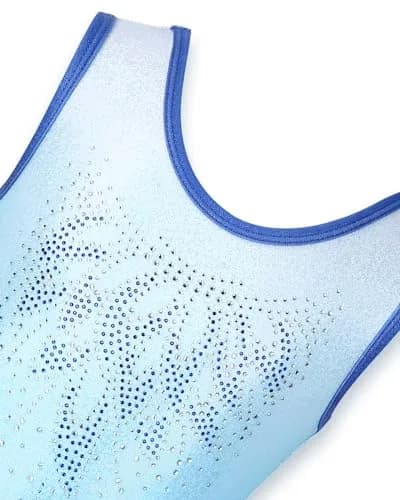 Gogokids Girls Sleeveless Sparkly Gymnastics Leotard Set with Shorts & Hairband (Blue Gradient, 8-9 Years) thumbnail 3