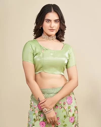 VAIRAGEE Women's Georgette Floral Saree with Unstitched Blouse - Olive Green, 5.5m | Elegant Party Wear thumbnail 7