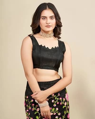 VAIRAGEE Black Georgette Embroidery Floral Saree with Unstitched Blouse | 5.5m Saree, 0.8m Blouse thumbnail 7