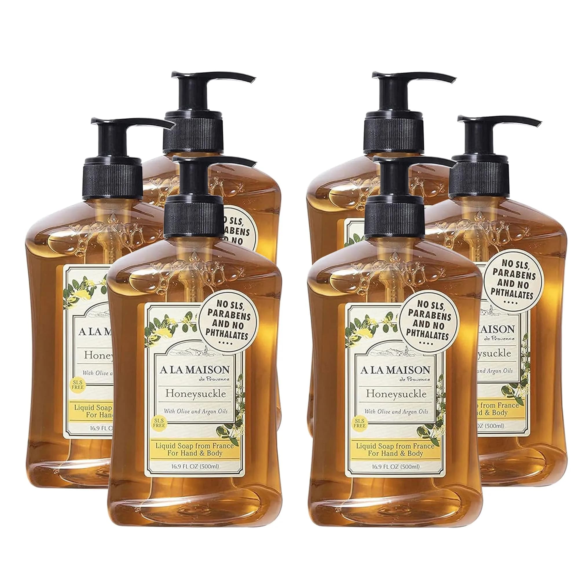 A LA MAISON French Liquid Hand Soap, Honeysuckle - Natural Hand Wash Made with Essential Oils - Biodegradable, Plant-Based, Vegan, Cruelty-Free, Alcohol & Paraben Free (16.9 oz, 6 Pack) - main product image