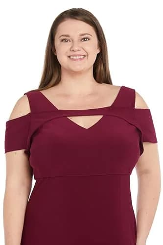 Nightway Women's Elegant Cold Shoulder Maxi Dress Merlot | Front Slit Evening Gown (18 Plus) thumbnail 2
