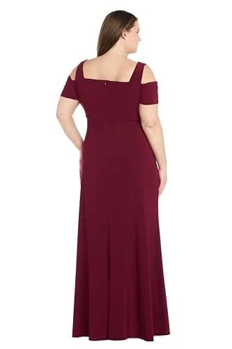 Nightway Women's Elegant Cold Shoulder Maxi Dress Merlot | Front Slit Evening Gown (18 Plus) thumbnail 3