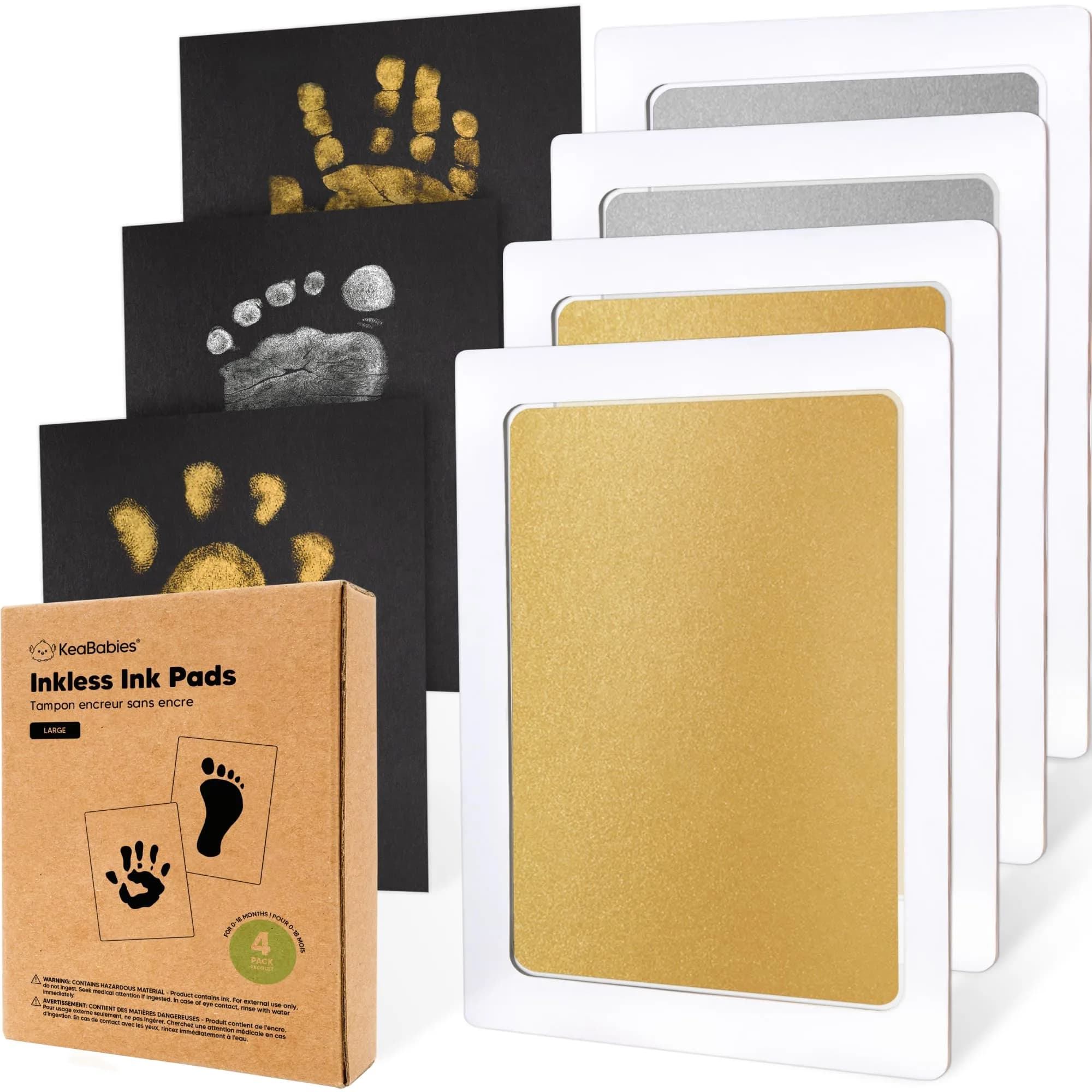 KeaBabies Inkless Baby Hand and Footprint Kit, Mess Free, 4 Pack, Gold/Silver | Safe & Easy Keepsake Creation