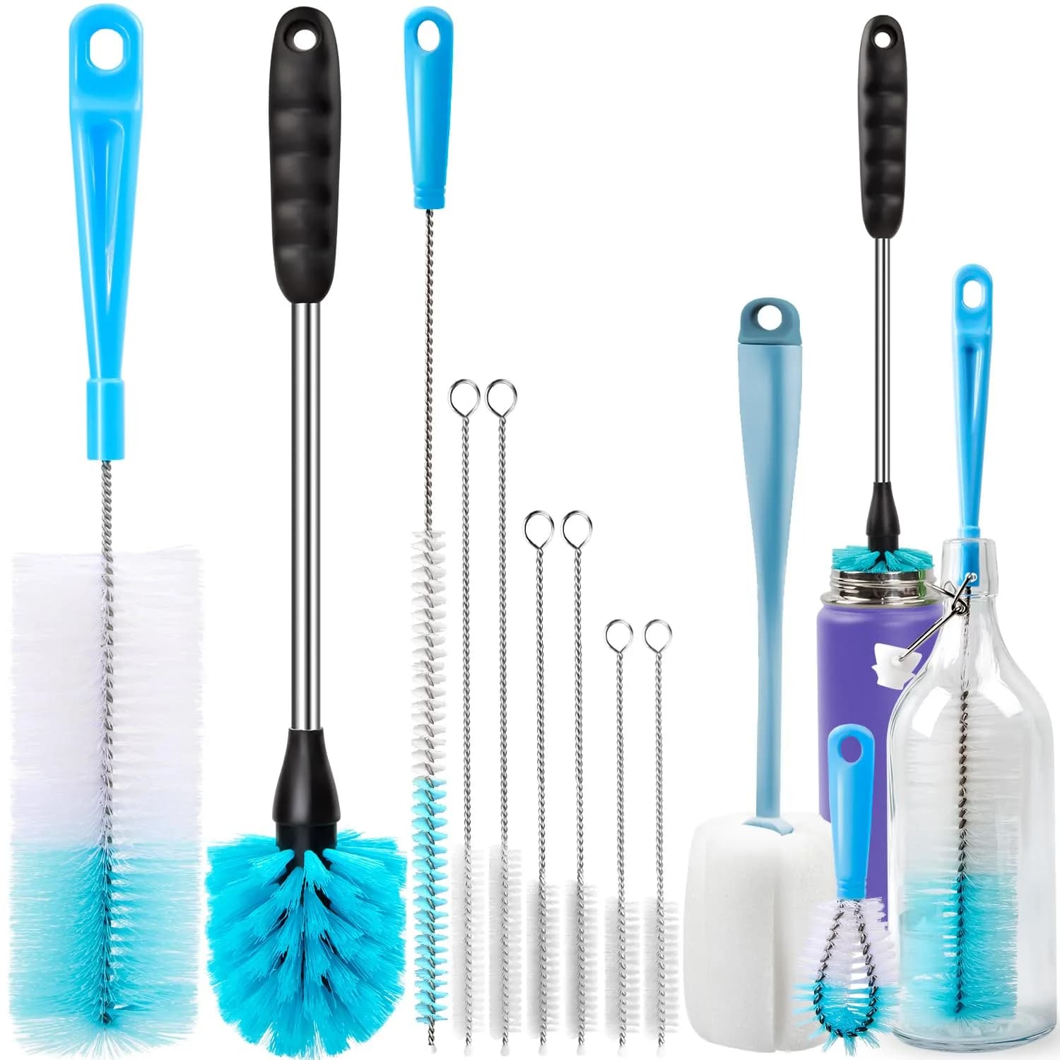 Holikme Bottle Brush Tube Cleaning Lab Set with Long Handle | 11 Pack, Long Handle for Narrow Bottles & Decanters
