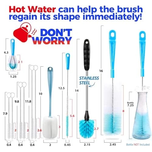 Holikme Bottle Brush Tube Cleaning Lab Set with Long Handle | 11 Pack, Long Handle for Narrow Bottles & Decanters thumbnail 6