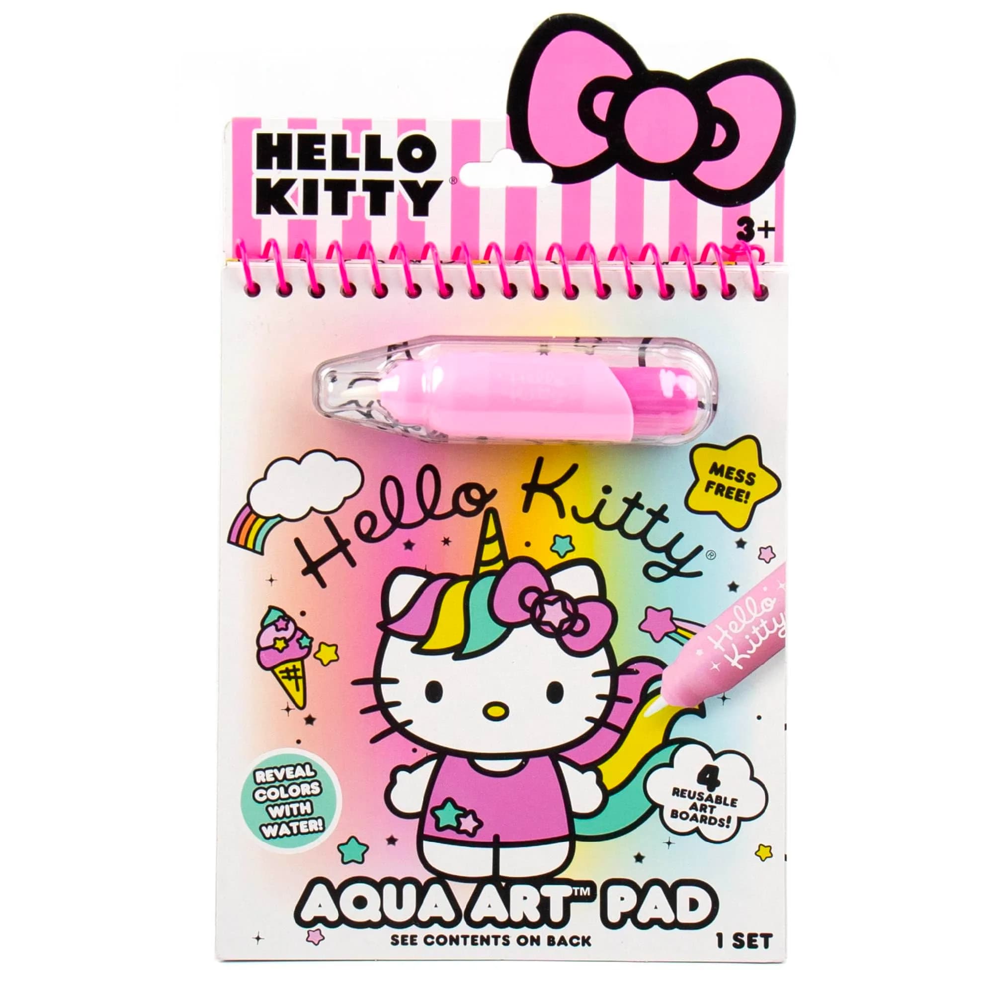 Hello Kitty Aqua Art Pad 4 Art Pages | Mess-Free Water Reveal Activity Pad with Brush Set