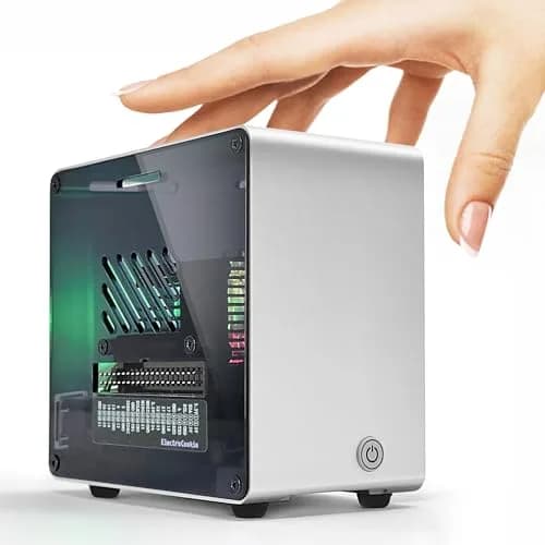 ElectroCookie Aluminum Mini Tower Case for Raspberry Pi 5 with RGB Fan & Ambient Light (Silver) | 11.99cm x 7.70cm x 12.30cm thumbnail 1