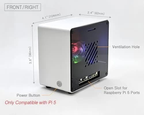 ElectroCookie Aluminum Mini Tower Case for Raspberry Pi 5 with RGB Fan & Ambient Light (Silver) | 11.99cm x 7.70cm x 12.30cm thumbnail 3