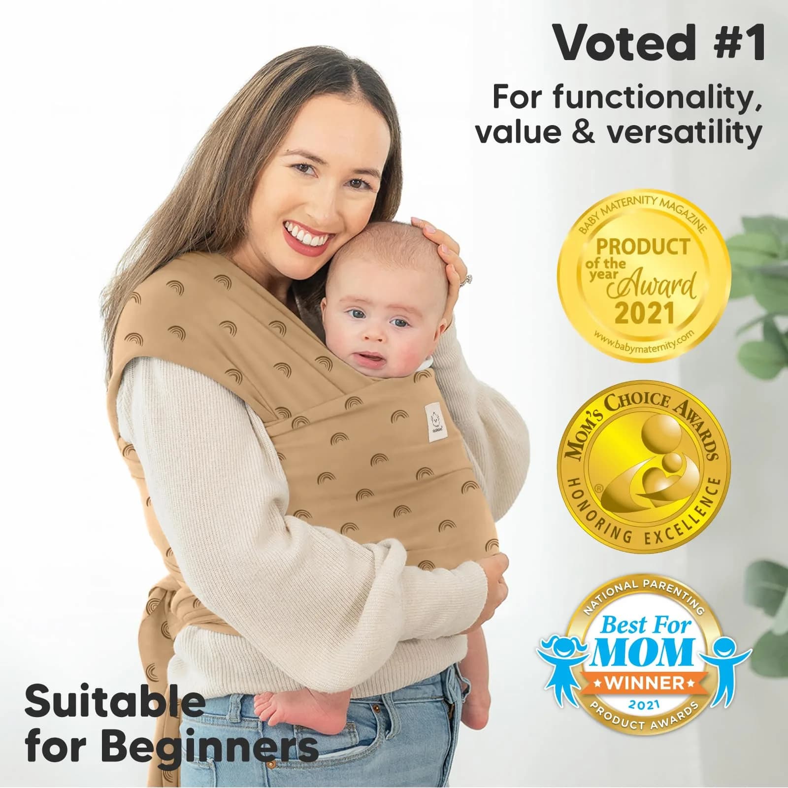 KeaBabies Original Baby Wrap Carrier - Rainbow, One Size | IHDI Certified Ergonomic & Breathable - view 3