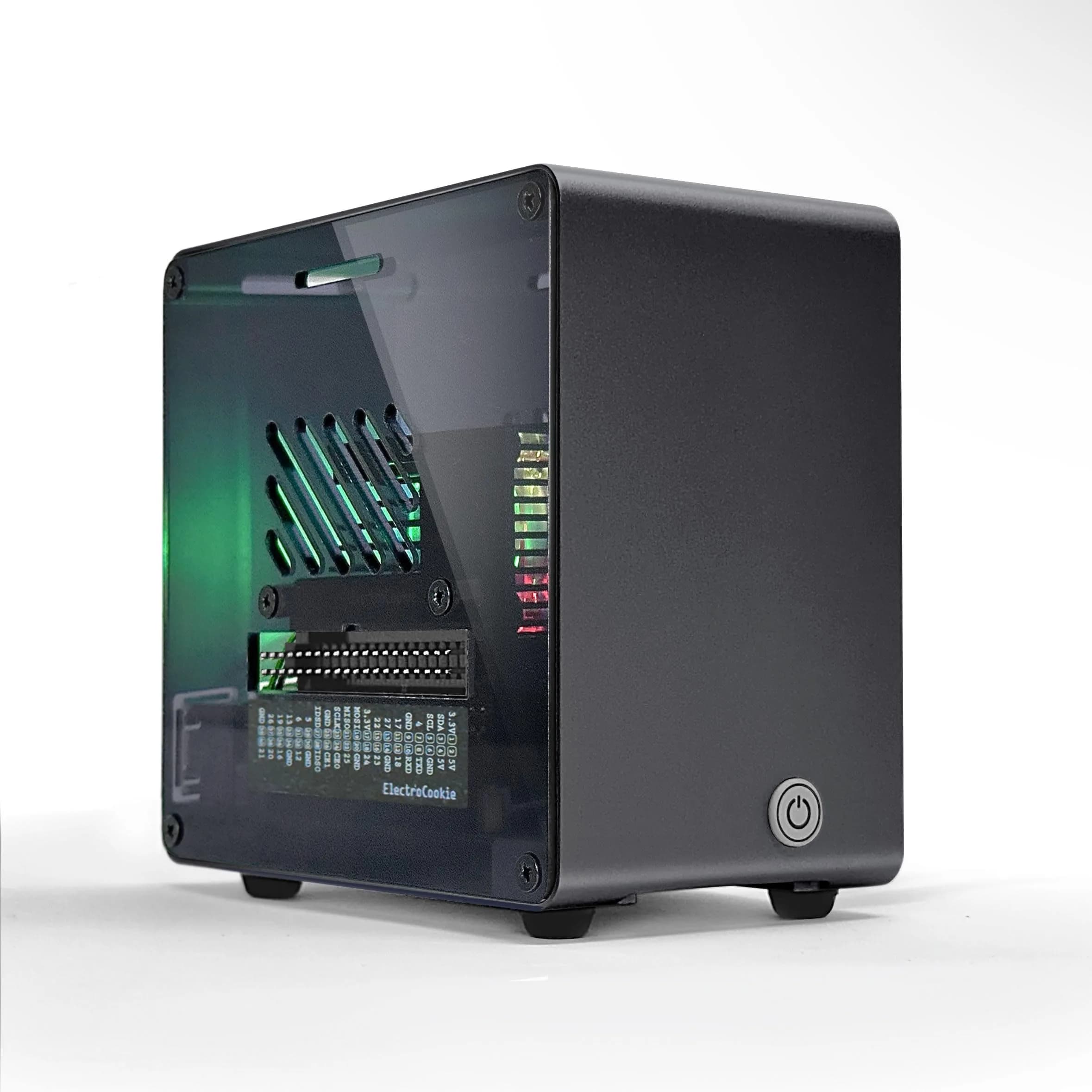 ElectroCookie Raspberry Pi 5 Case Aluminum Mini Tower with RGB Fan & Ambient Light (Black) thumbnail 1