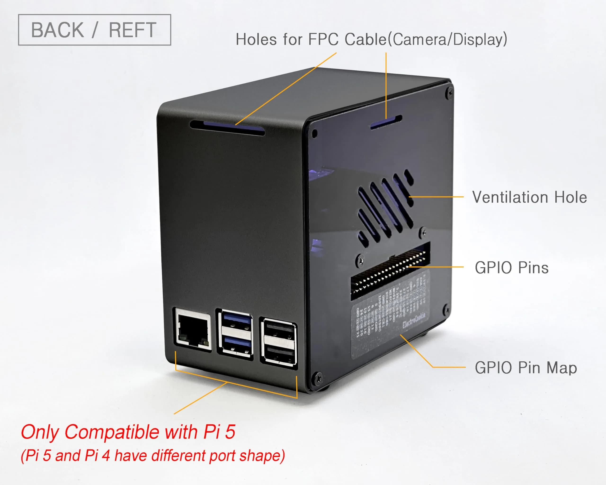ElectroCookie Raspberry Pi 5 Case Aluminum Mini Tower with RGB Fan & Ambient Light (Black) thumbnail 4