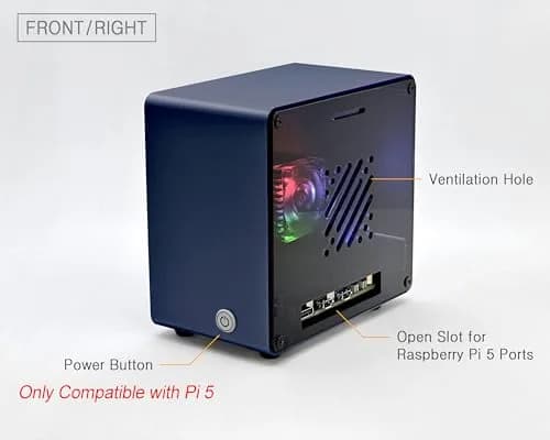 ElectroCookie Raspberry Pi 5 Case Aluminum Mini Tower with Fan & RGB Light (Blue, 0.28 kg) thumbnail 3