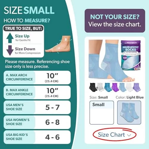 BraceAbility Neuropathy Socks - Small, Light Blue | FDA Approved Medical Compression for Nerve Pain thumbnail 2